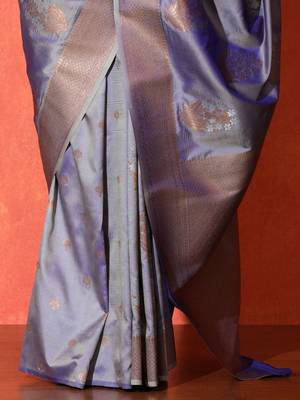 Purple woven design katan sarees with blouse piece 5