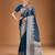 Teal floral zari woven design tassels saree with blouse piece