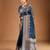 Teal floral zari woven design tassels saree with blouse piece