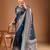 Teal floral zari woven design tassels saree with blouse piece