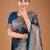 Teal floral zari woven design tassels saree with blouse piece