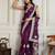 Magenta ethnic motifs embroidered net saree