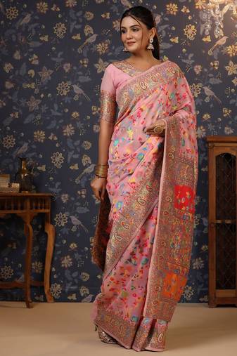Pink woven design banarasi saree