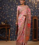 Pink woven design banarasi saree