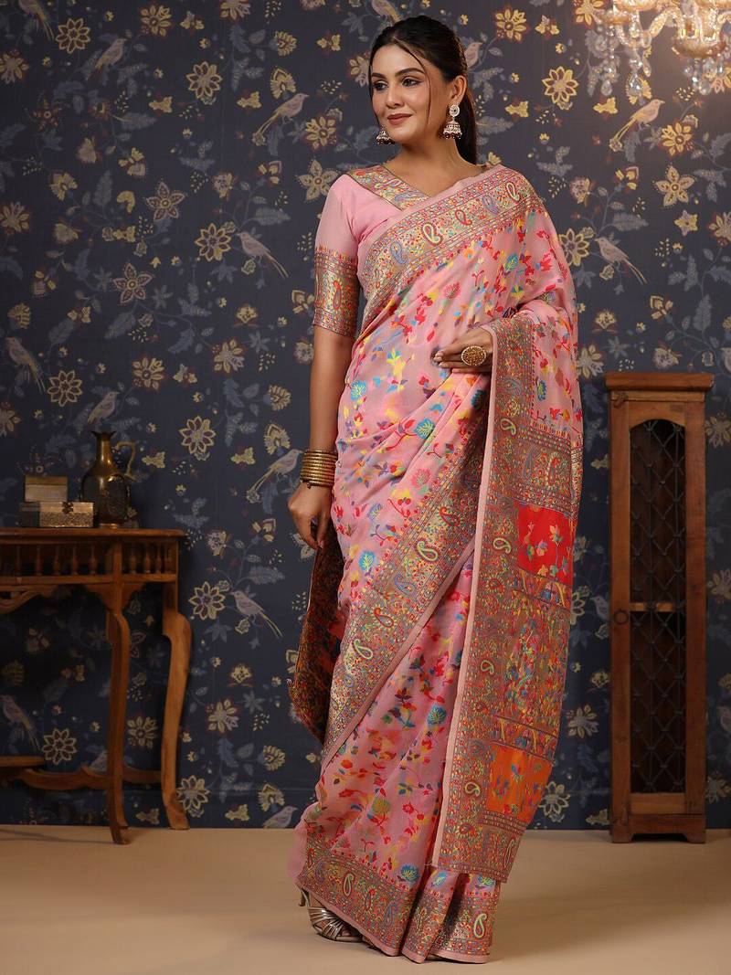 Pink woven design banarasi saree