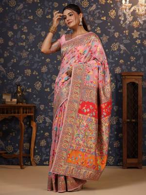 Pink woven design banarasi saree 2