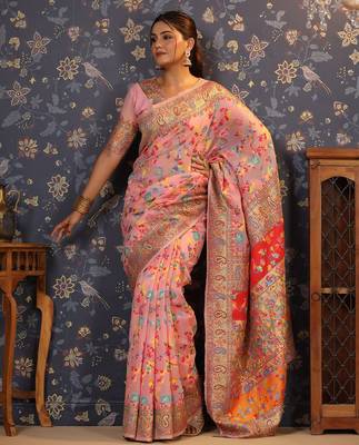 Pink woven design banarasi saree 4
