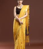 Yellow woven design muga saree with blouse