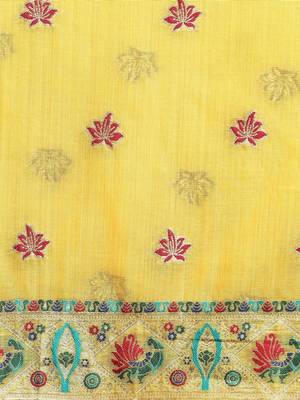 Yellow woven design muga saree with blouse 5