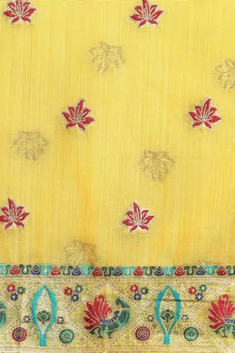 Yellow woven design muga saree with blouse