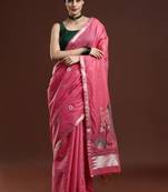 Pink woven design muga sarees with blouse piece
