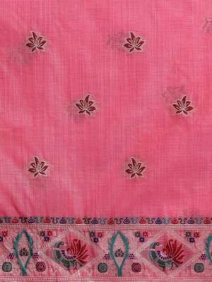 Pink woven design muga sarees with blouse piece 5