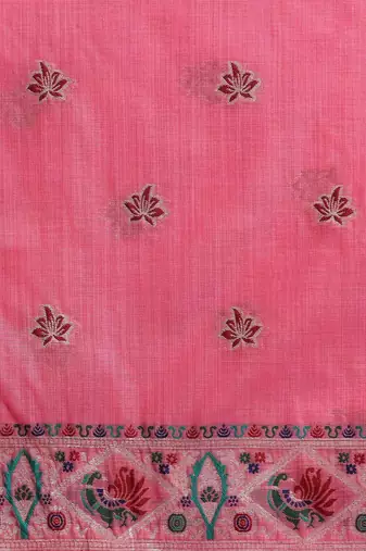 Pink woven design muga sarees with blouse piece