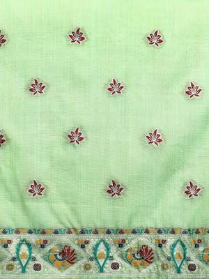 Green woven design muga saree with blouse 5