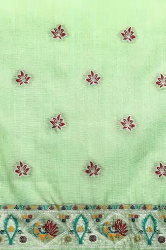 Green woven design muga saree with blouse