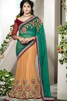 Orange Color Net Designer Semi  Stitched Lehenga Choli