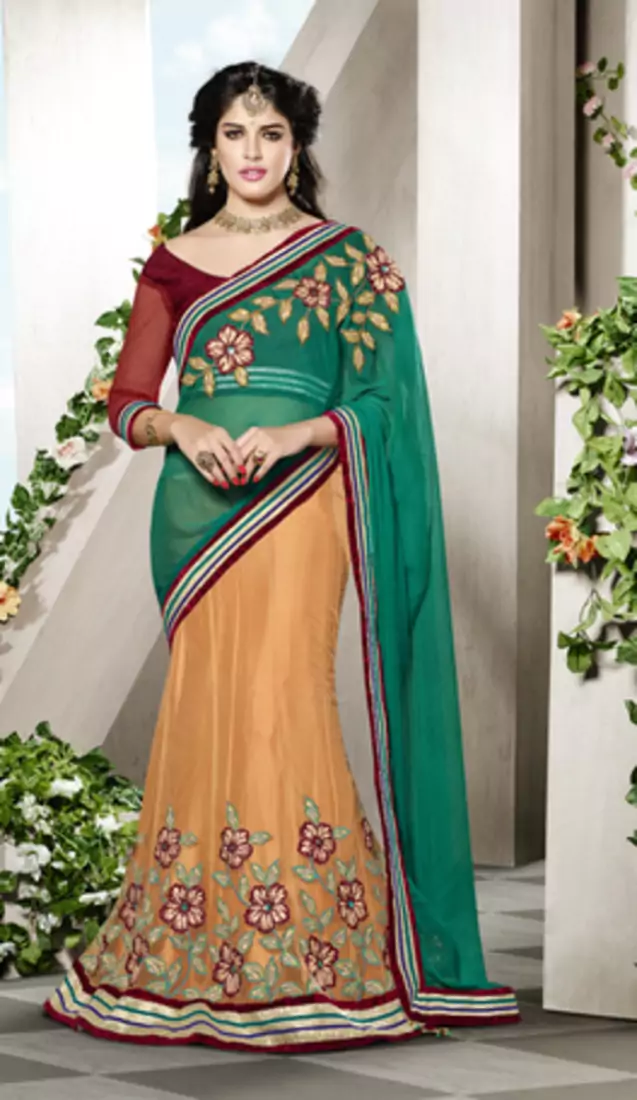 Orange Color Net Designer Semi  Stitched Lehenga Choli