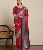 Red woven design zari banarasi saree