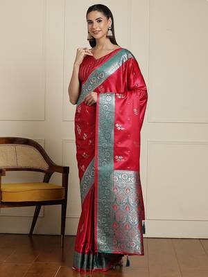 Red woven design zari banarasi saree 2