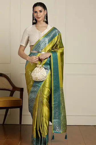 Green ethnic motifs zari banarasi saree