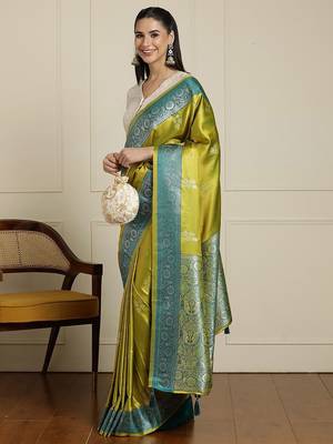 Green ethnic motifs zari banarasi saree 2