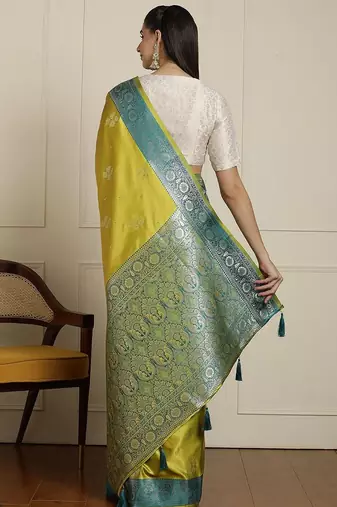 Green ethnic motifs zari banarasi saree