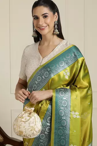 Green ethnic motifs zari banarasi saree