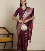 Purple woven design banarssi saree with unstitched blouse