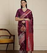 Purple ethnic motif woven design with unstitched blouse
