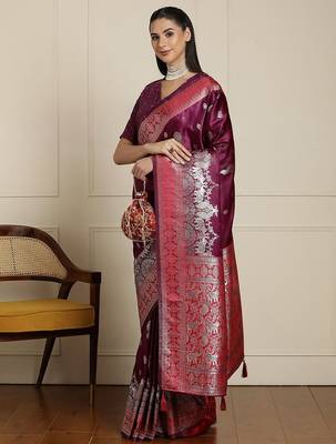 Purple ethnic motif woven design with unstitched blouse 2