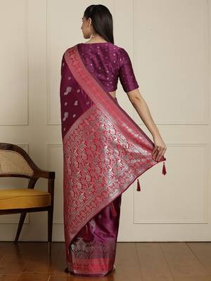 Purple ethnic motif woven design with unstitched blouse 3