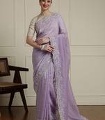 Lavender embroidered embellished saree with unstitched blouse