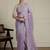 Lavender embroidered embellished saree with unstitched blouse