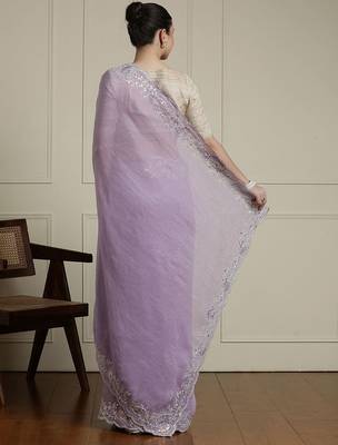 Lavender embroidered embellished saree with unstitched blouse 3