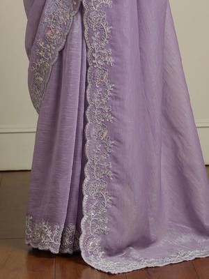 Lavender embroidered embellished saree with unstitched blouse 5
