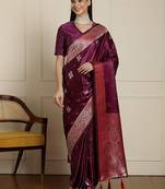 Purple ethnic motif woven design banarasi saree
