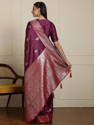 Purple ethnic motif woven design banarasi saree 2