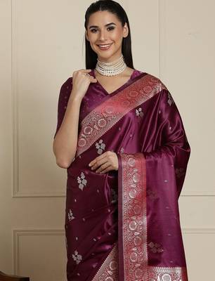 Purple ethnic motif woven design banarasi saree 4