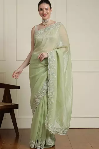 Green woven design floral saree with blouse