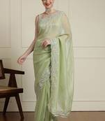 Green woven design floral saree with blouse