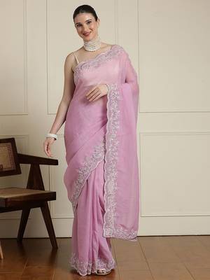 Pink sequinned saree with blouse 1