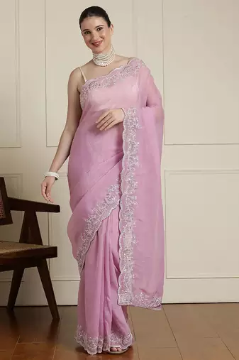 Pink sequinned saree with blouse