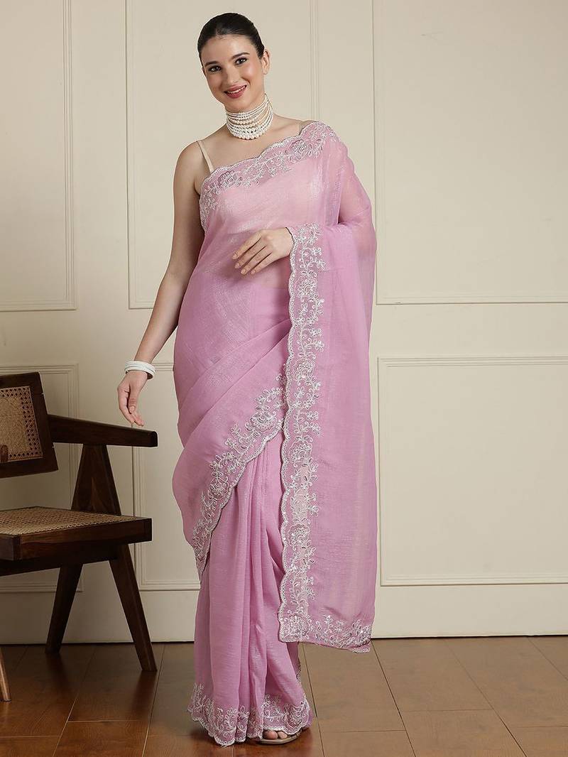 Pink sequinned saree with blouse