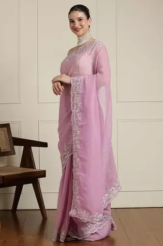Pink sequinned saree with blouse