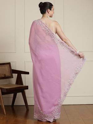 Pink sequinned saree with blouse 3