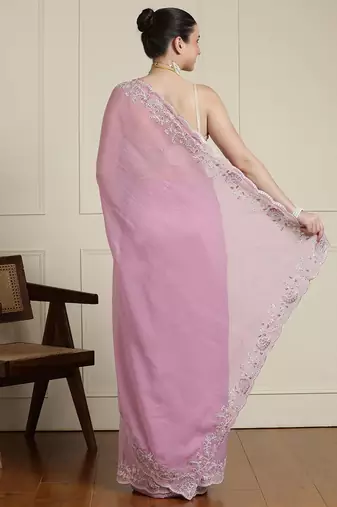 Pink sequinned saree with blouse