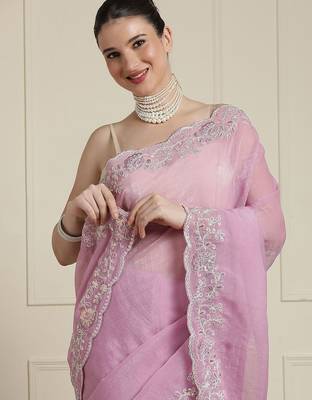 Pink sequinned saree with blouse 4