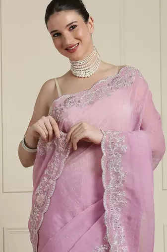 Pink sequinned saree with blouse