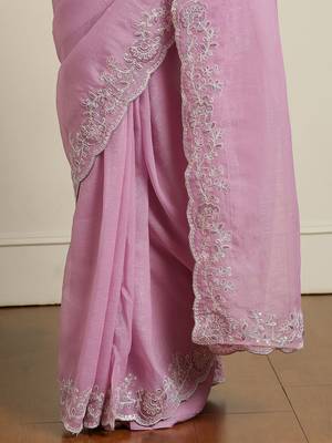 Pink sequinned saree with blouse 5