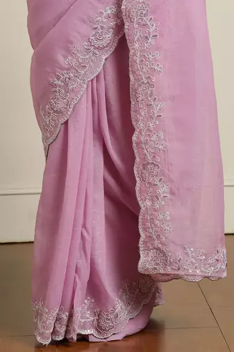 Pink sequinned saree with blouse